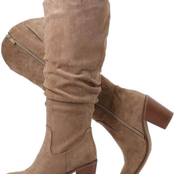 Women's Wide Calf Cowboy Boots Man-made Leather Western Knee High - Picture 1 of 6